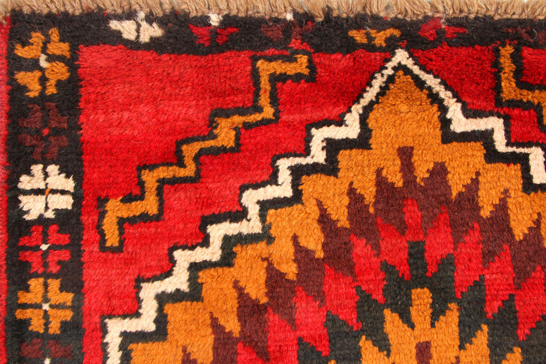 Red Afghan Baluchi Rug 2'9" x 12'11" Hand-Knotted
