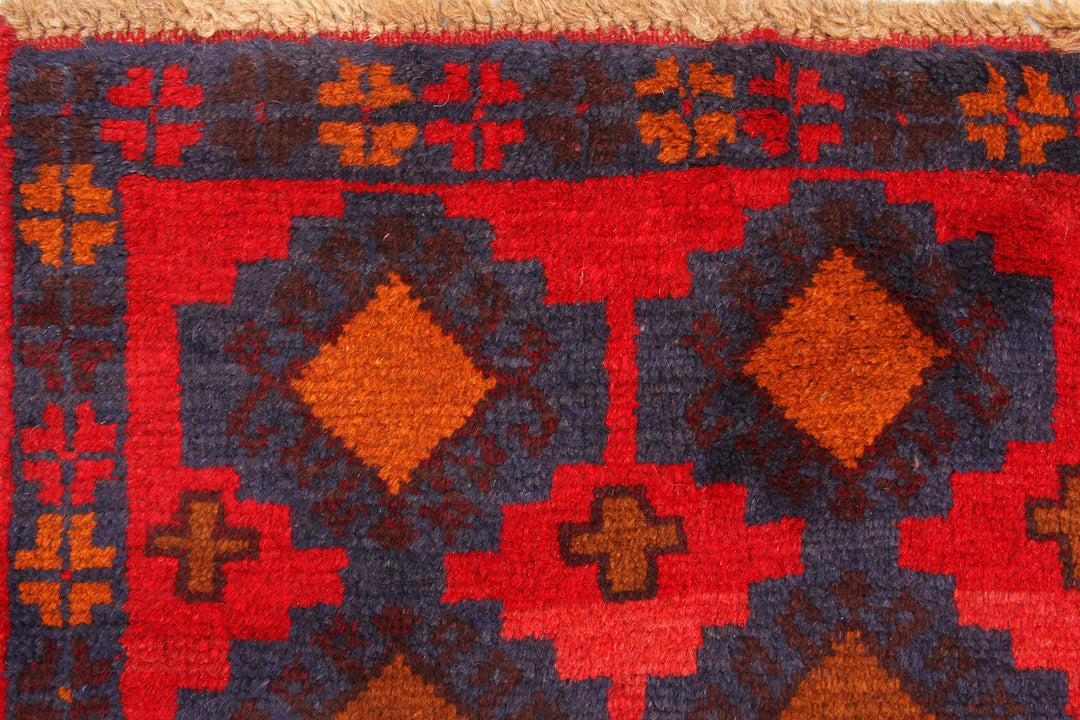 Red Afghan Baluchi Rug 2' 9 x 12' Hand-Knotted