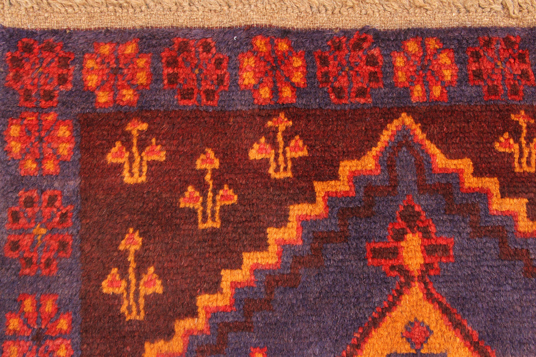 Afghan Baluchi Rug 2'11" x 12'3" Hand-Knotted
