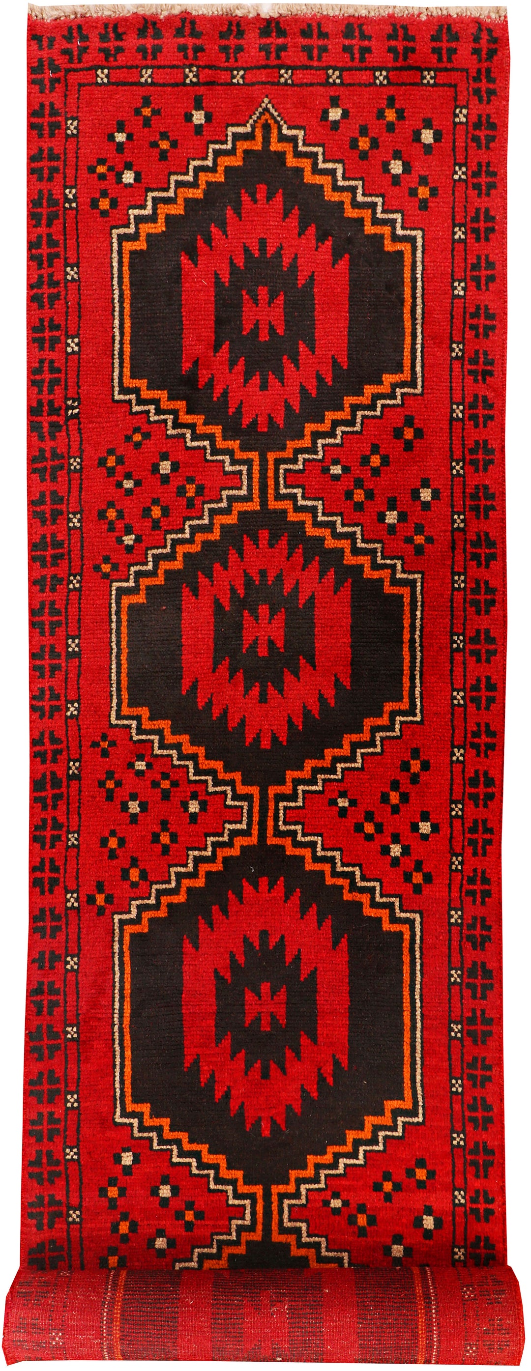 Red Afghan Baluchi Rug 2'7" x 12'7" Hand-Knotted