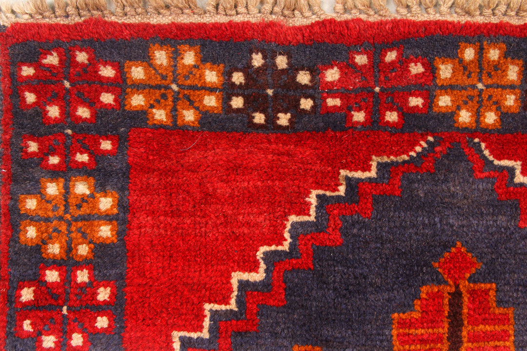 Red Afghan Baluchi Rug 2' 8 x 13' 1 Hand-Knotted