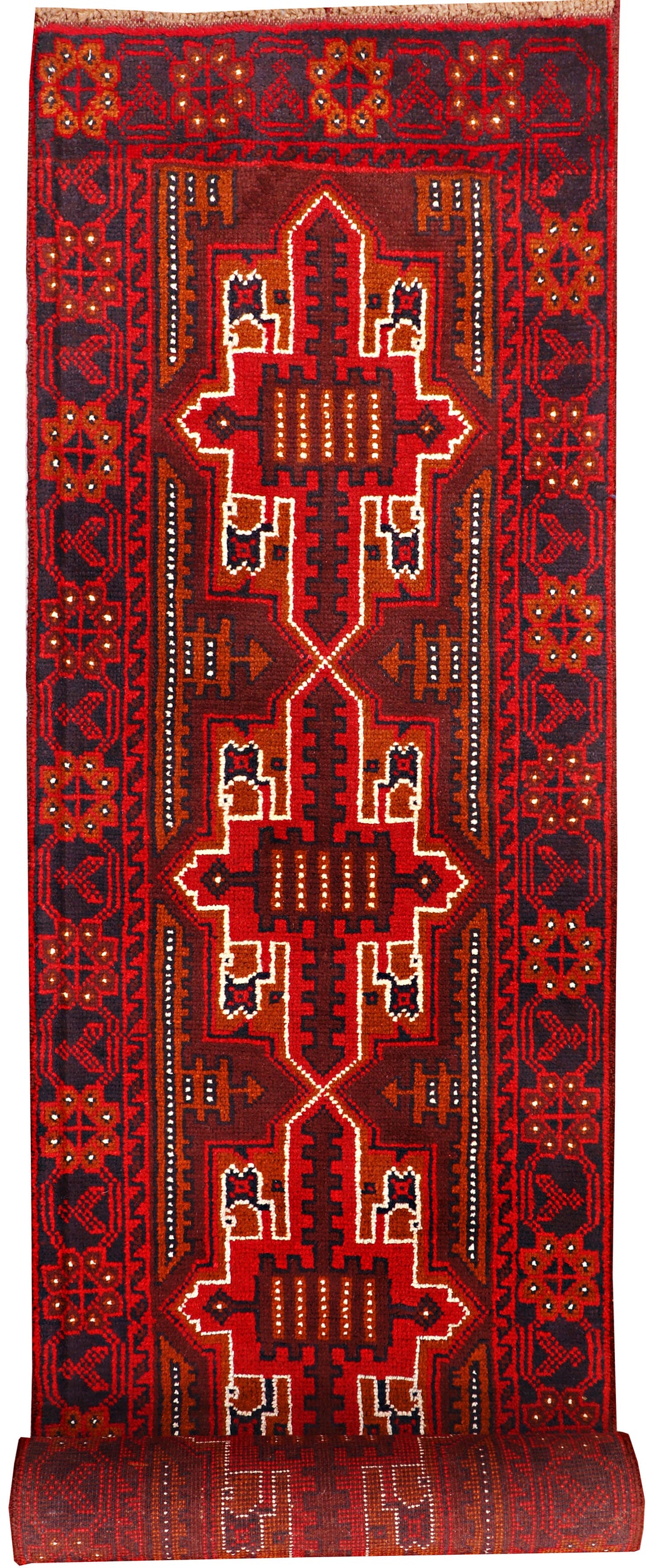 Afghan Baluchi Rug 2' 8" x 12' 10" Hand-Knotted