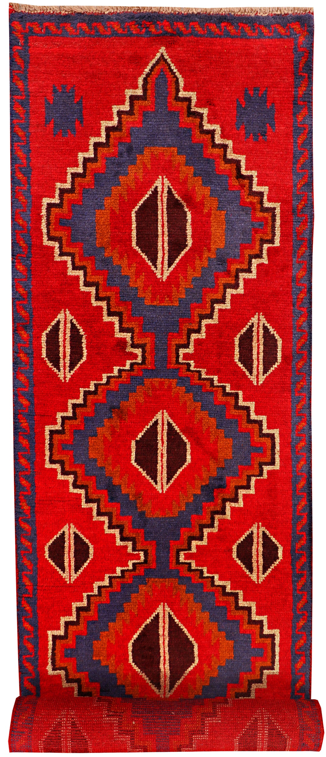 Red Afghan Baluchi Rug 2'9" x 12'2" Hand-Knotted