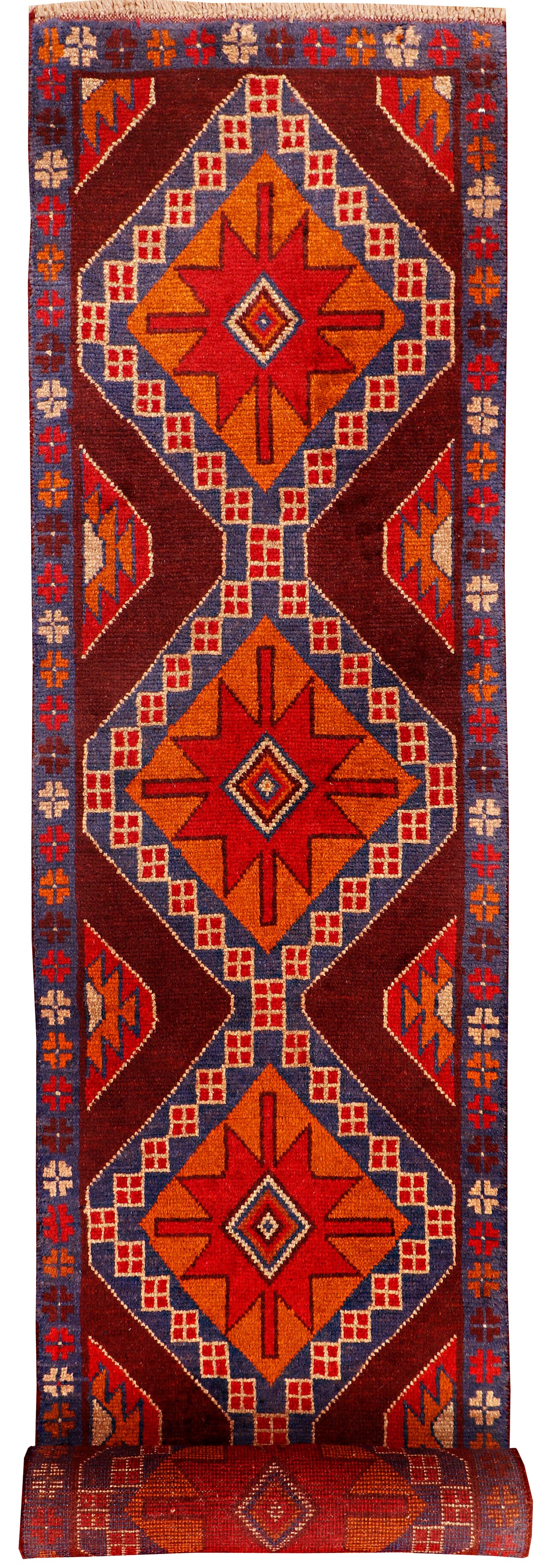 Afghan Baluchi Rug 2' 4 x 12' 11 Hand-Knotted
