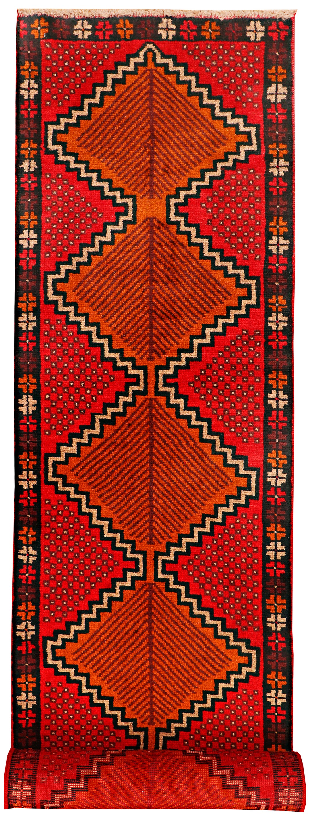 Afghan Baluchi Rug 2' 5 x 12' 2 Hand-Knotted