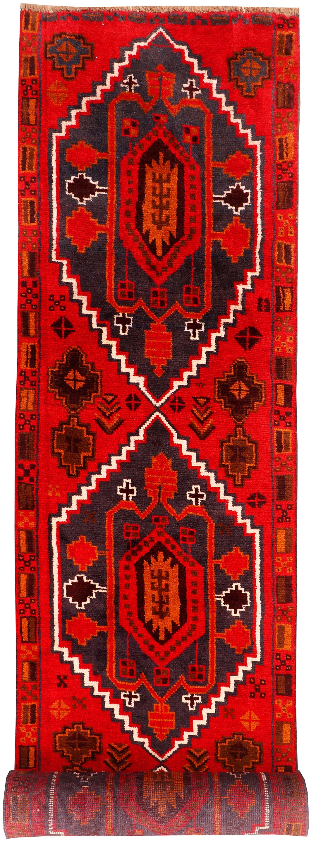 Red Afghan Baluchi Rug 2' 8" x 12' 10" Hand-Knotted