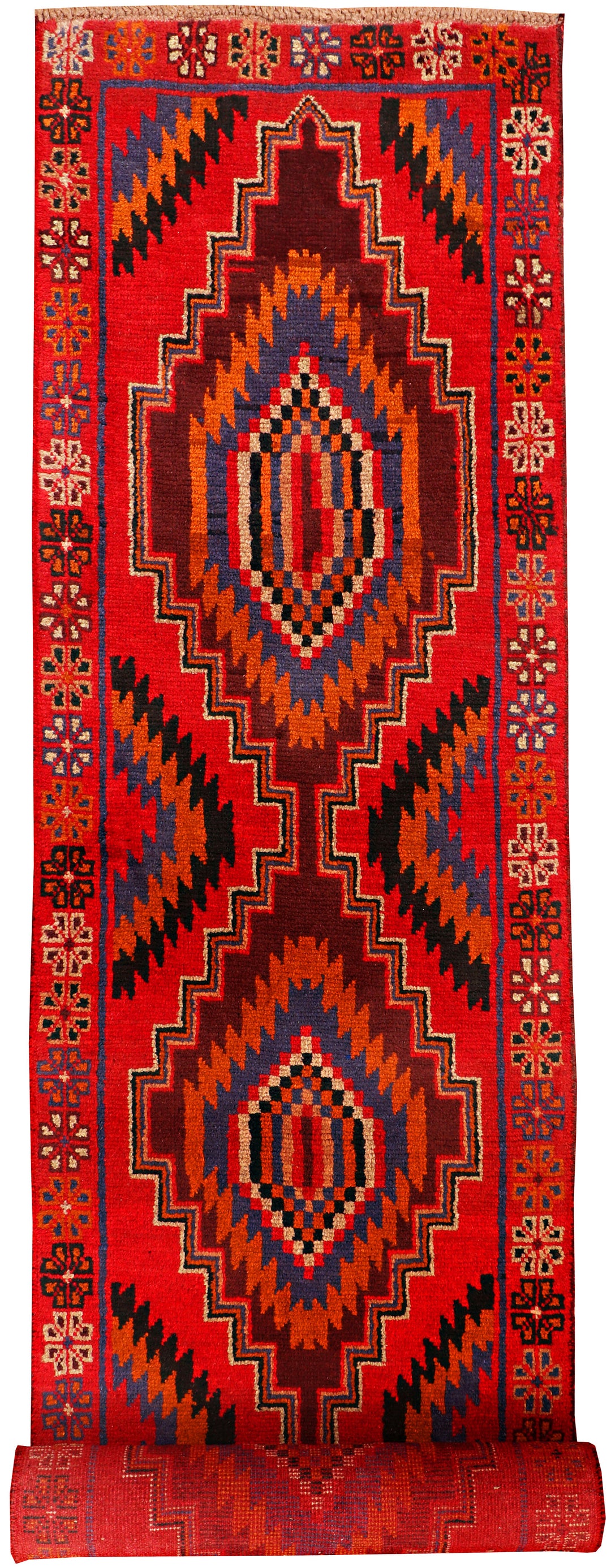 Red Afghan Baluchi Rug 2' 8" x 12' 8" Hand-Knotted