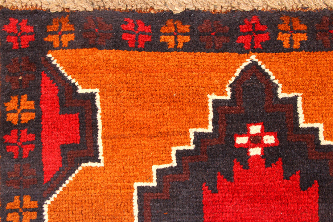 Orange Afghan Baluchi Rug 2'9" x 12'6" Hand-Knotted