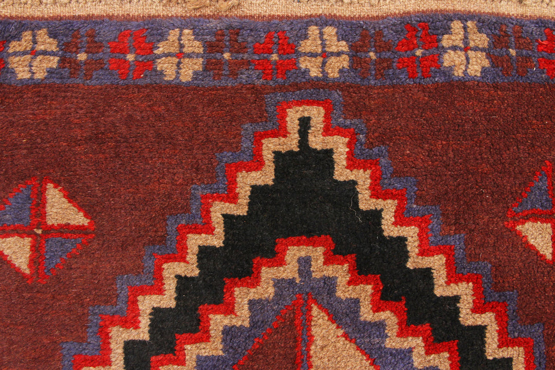 Maroon Afghan Baluchi Rug 2'7" x 12'9" Hand-Knotted