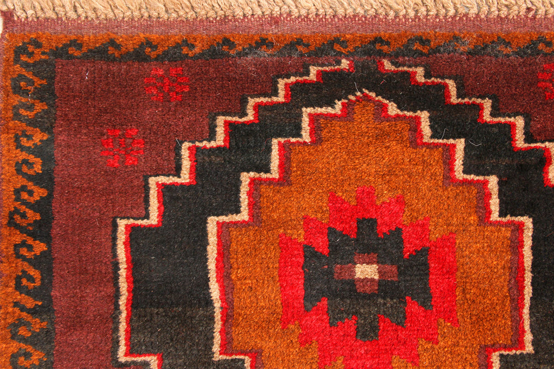 Maroon Afghan Baluchi Rug 2' 6" x 13' Hand-Knotted
