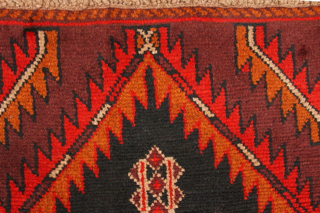 Maroon Afghan Baluchi Rug 2' 8" x 13' 3" Hand-Knotted