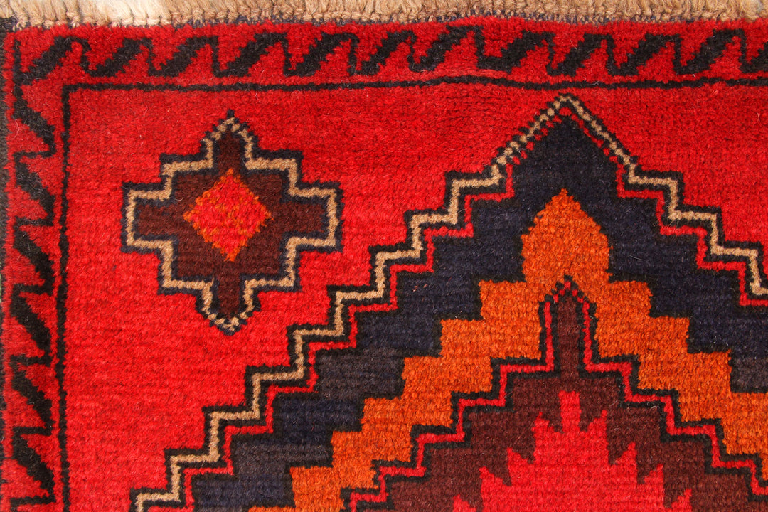 Red Afghan Baluchi Rug 2' 9" x 13' 1" Hand-Knotted
