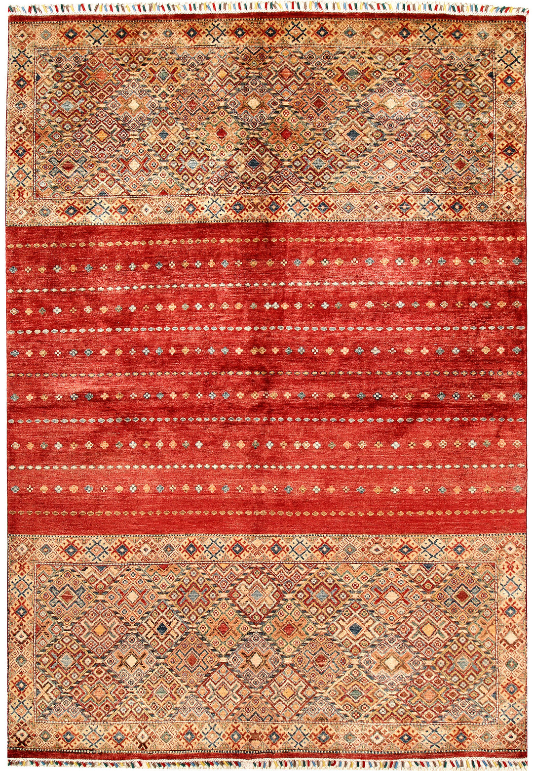 Afghan Kazak Rug 6' 8 x 9' 7 Hand-Knotted