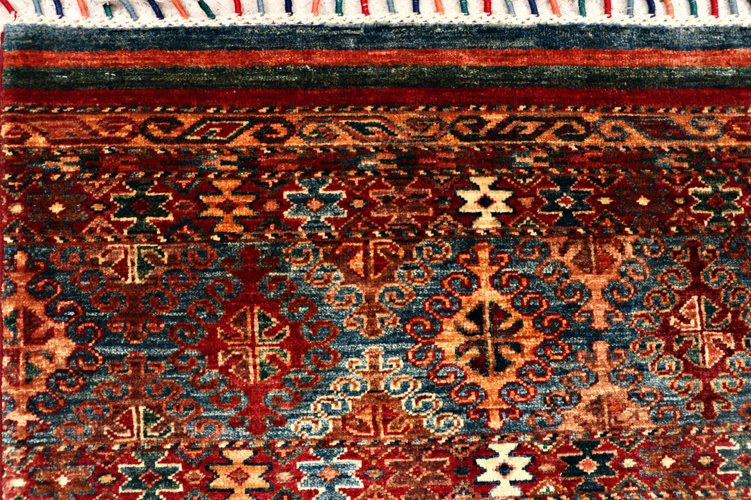 Afghan Kazak Rug 6'11" x 9'9" Hand-Knotted