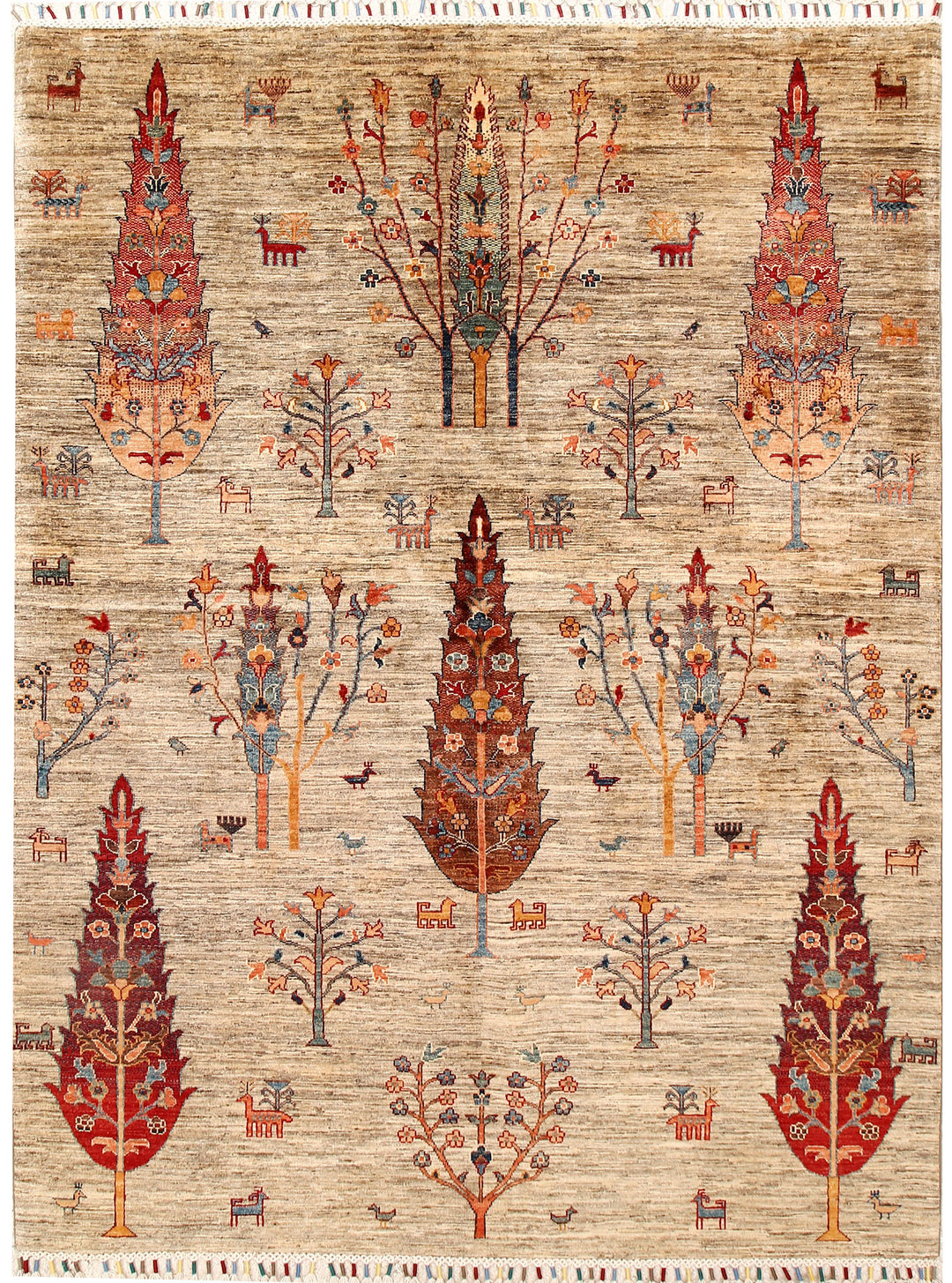 Tan Afghan Kazak Rug 5' 7 x 7' 7 Hand-Knotted