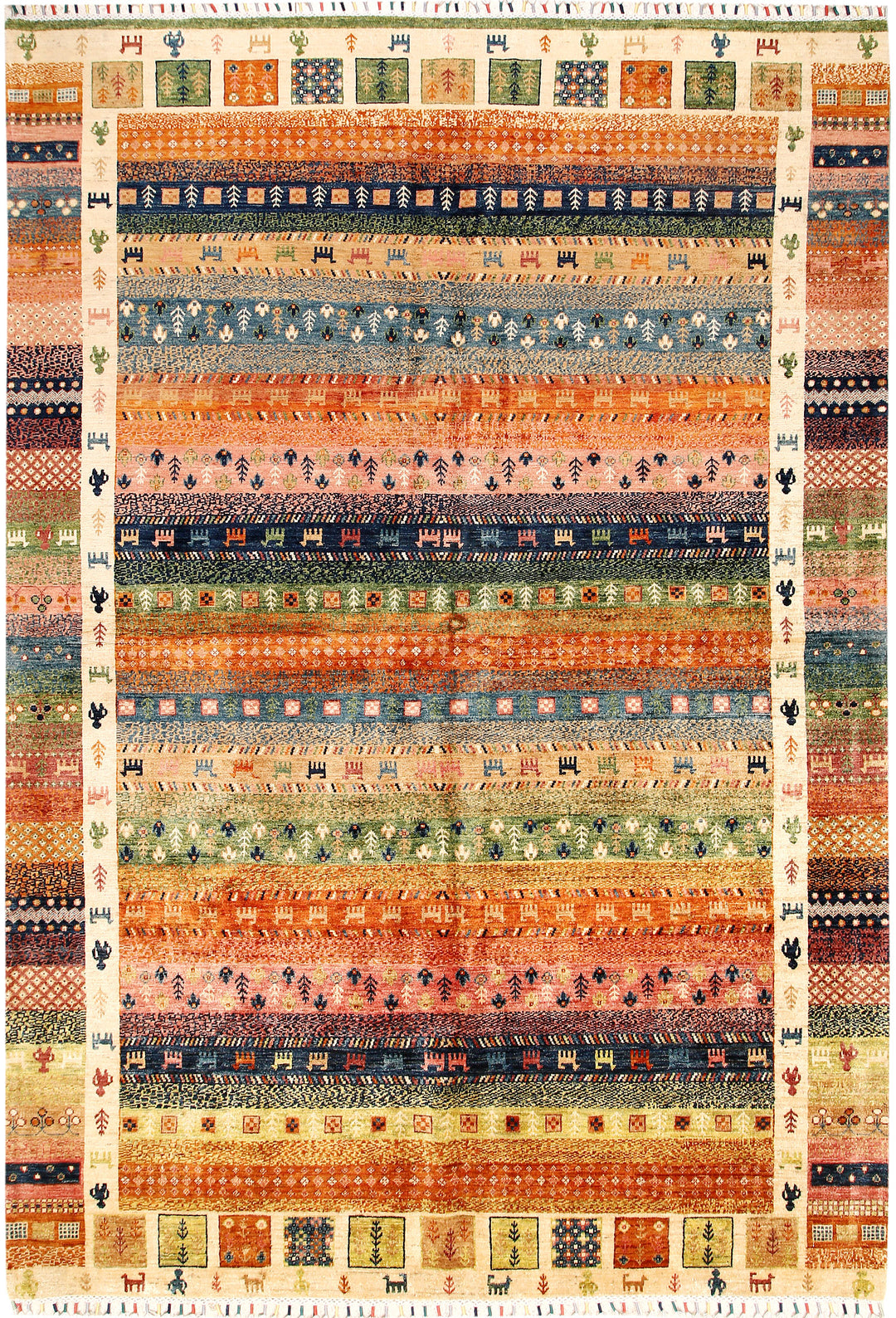 Afghan Kazak Rug 6' 8 x 9' 8 Hand-Knotted