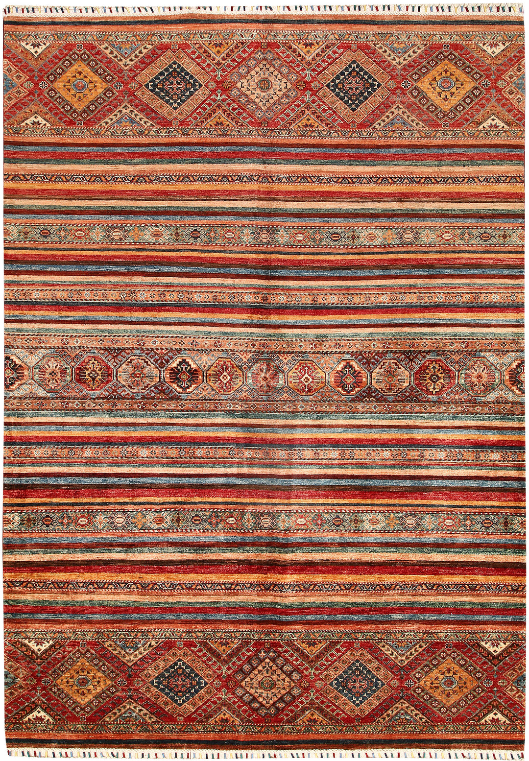 Afghan Kazak Rug 6'10" x 9'9" Hand-Knotted