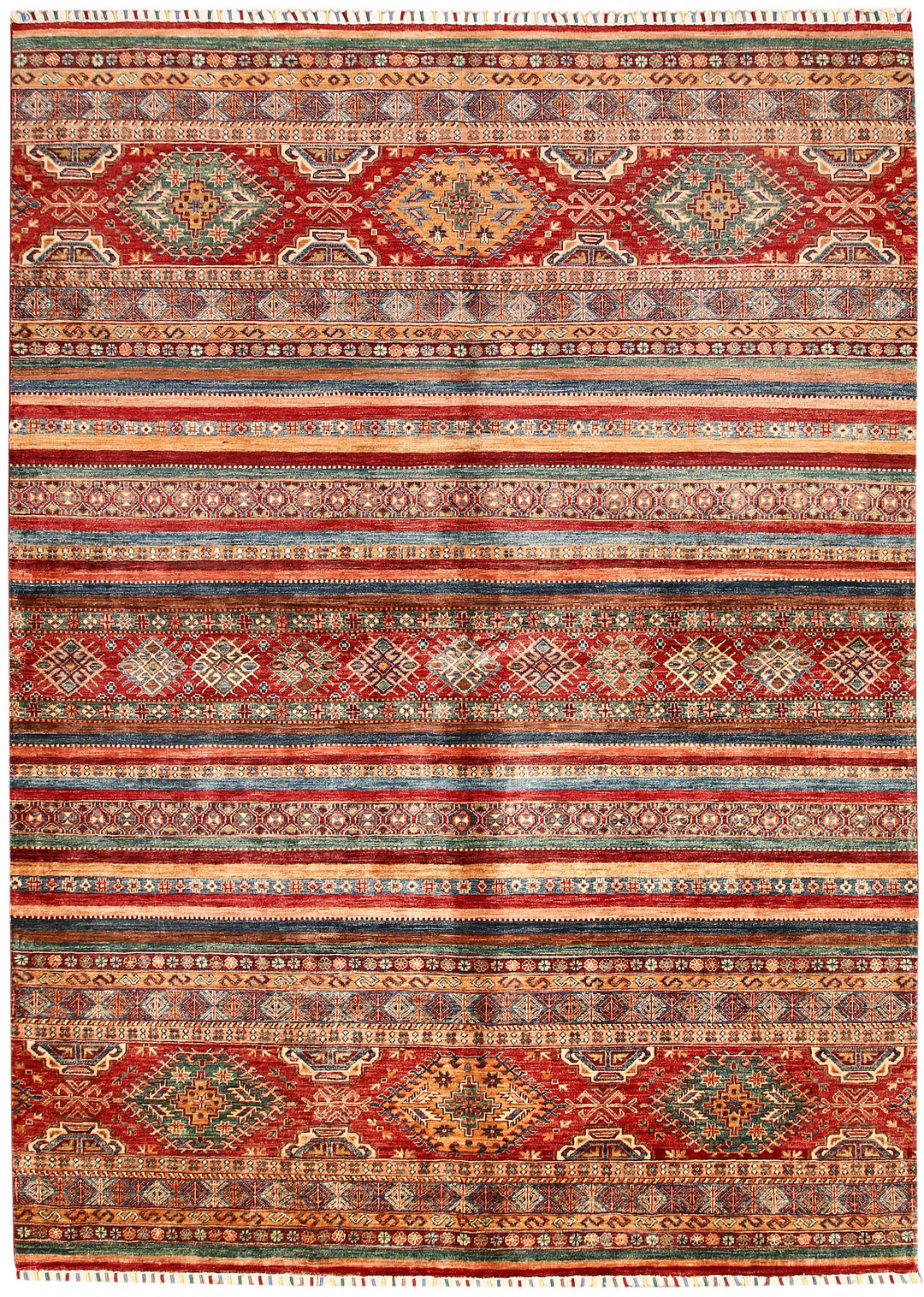 Afghan Kazak Rug 6' 8 x 9' 7 Hand-Knotted