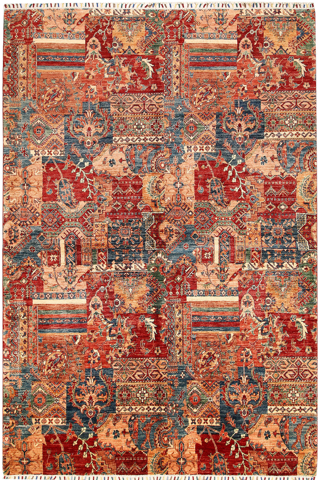 Afghan Kazak Rug 6' 8 x 9' 9 Hand-Knotted