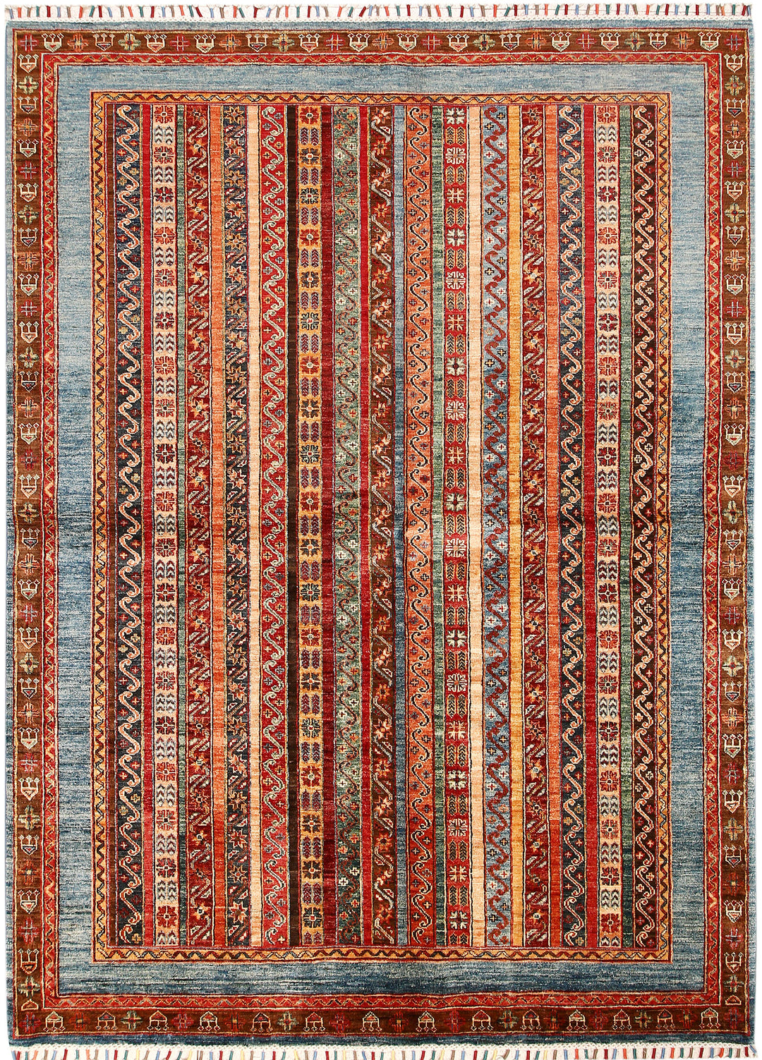 Multi Colored Afghan Shawl Rug 5' 8 x 7' 10 Hand-Knotted