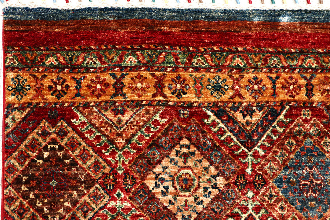 Afghan Kazak Rug 5' 7" x 8' 2" Hand-Knotted