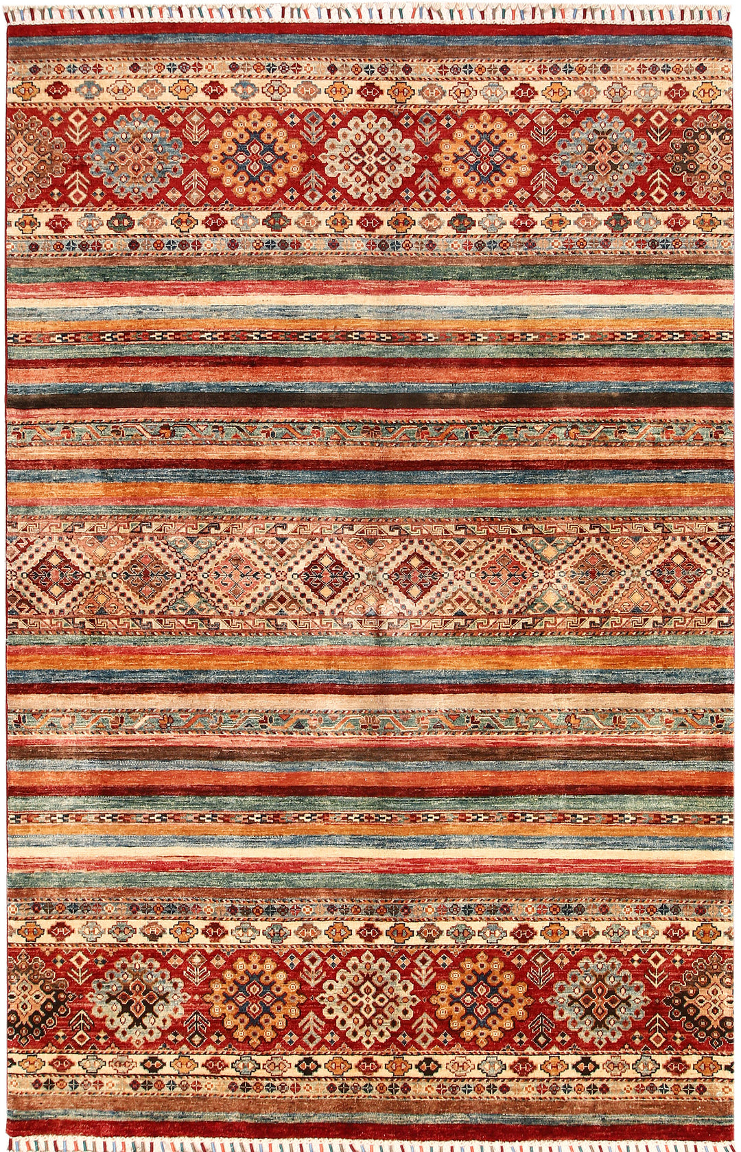 Afghan Kazak Rug 5' 7 x 7' 10 Hand-Knotted