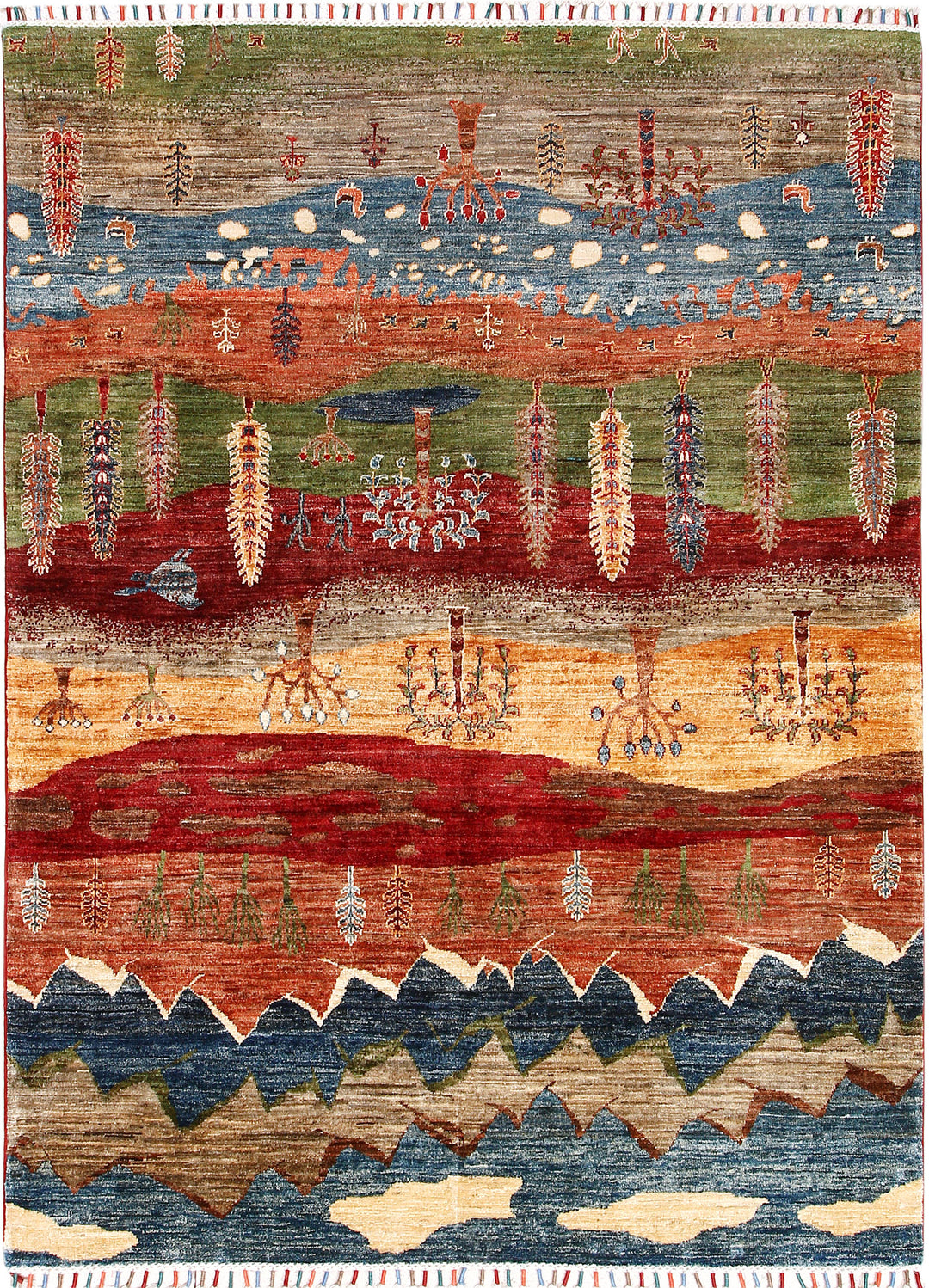 Afghan Kazak Rug 4'11" x 6'8" Hand-Knotted