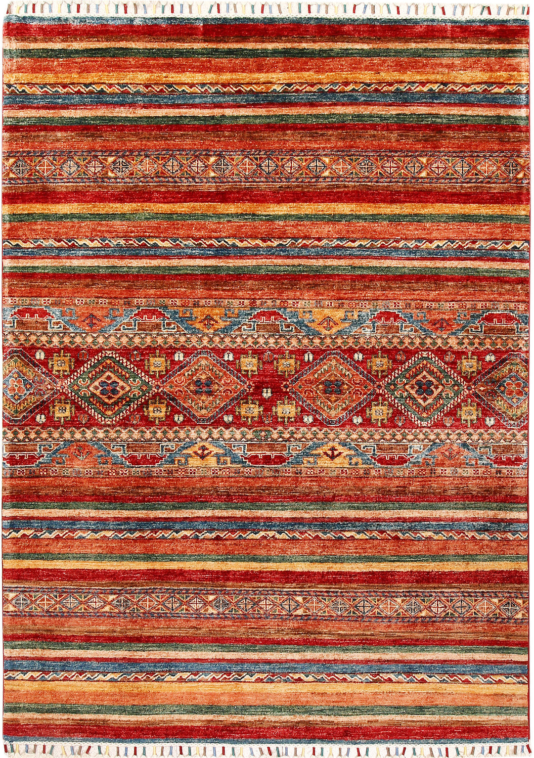 Afghan Kazak Rug 4'10" x 6'8" Hand-Knotted