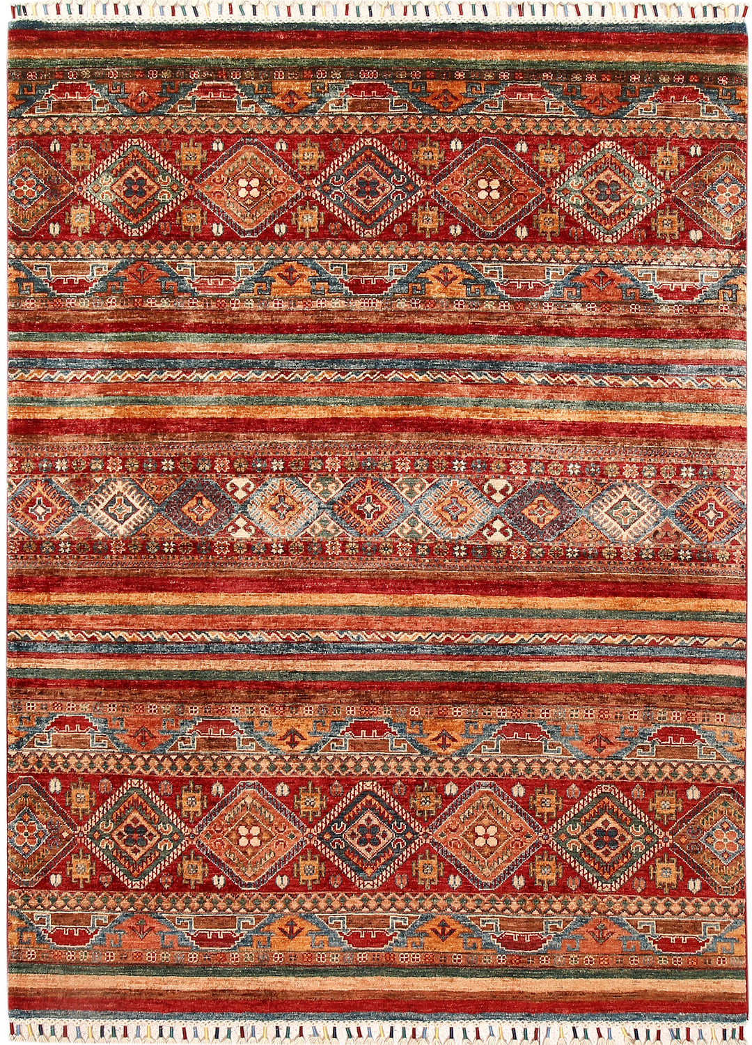 Afghan Kazak Rug 5' x 6' 9" Hand-Knotted