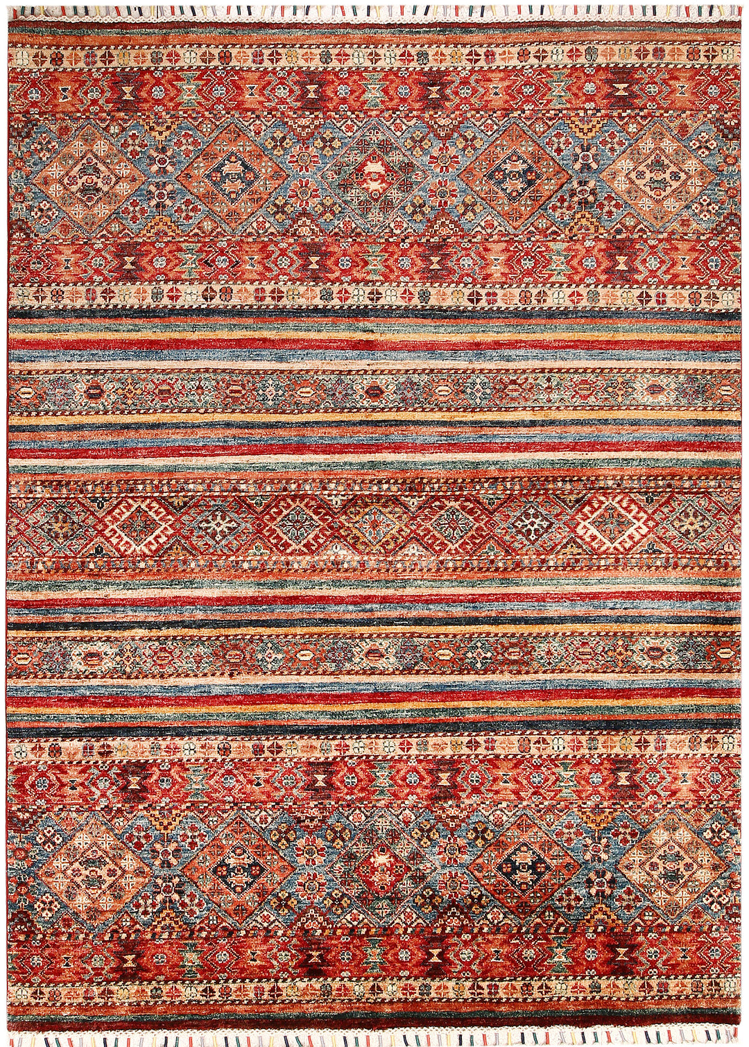 Afghan Kazak Rug 4' 11 x 6' 8 Hand-Knotted