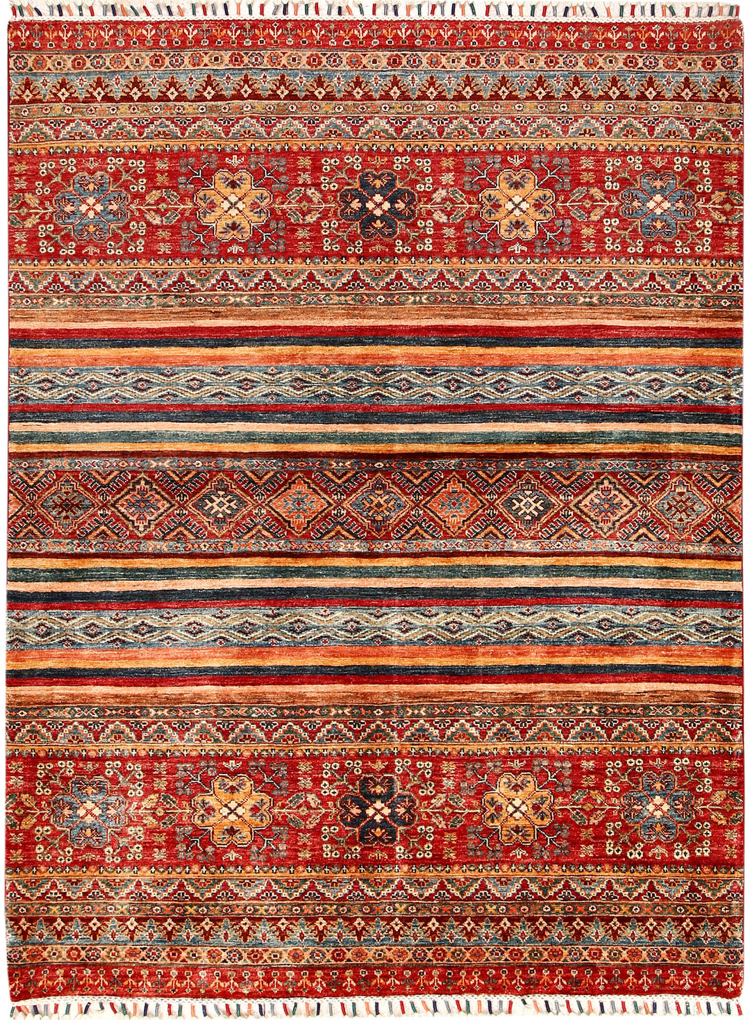 Afghan Kazak Rug 5' 1 x 6' 9 Hand-Knotted