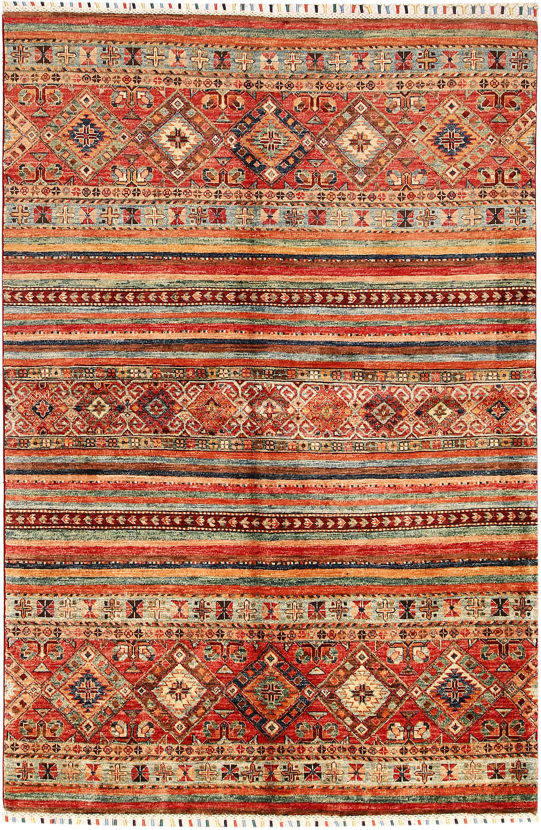 Afghan Kazak Rug 4' 9 x 7' 1 Hand-Knotted