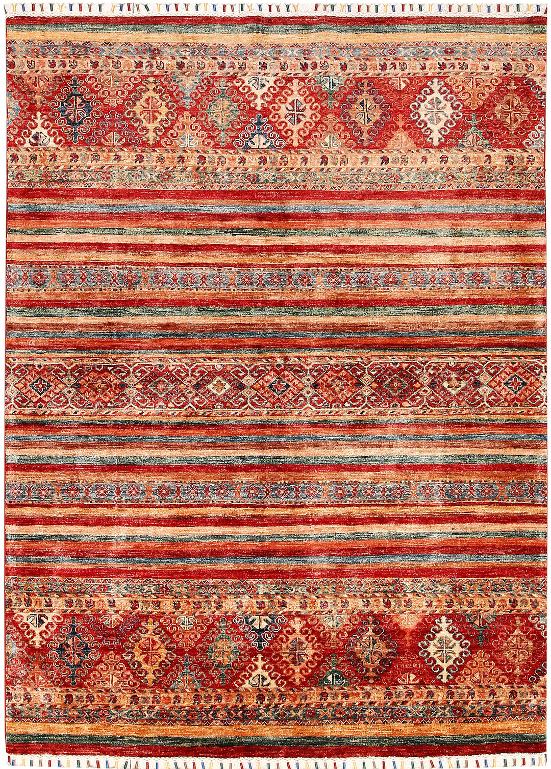 Afghan Kazak Rug 5' 1 x 6' 10 Hand-Knotted