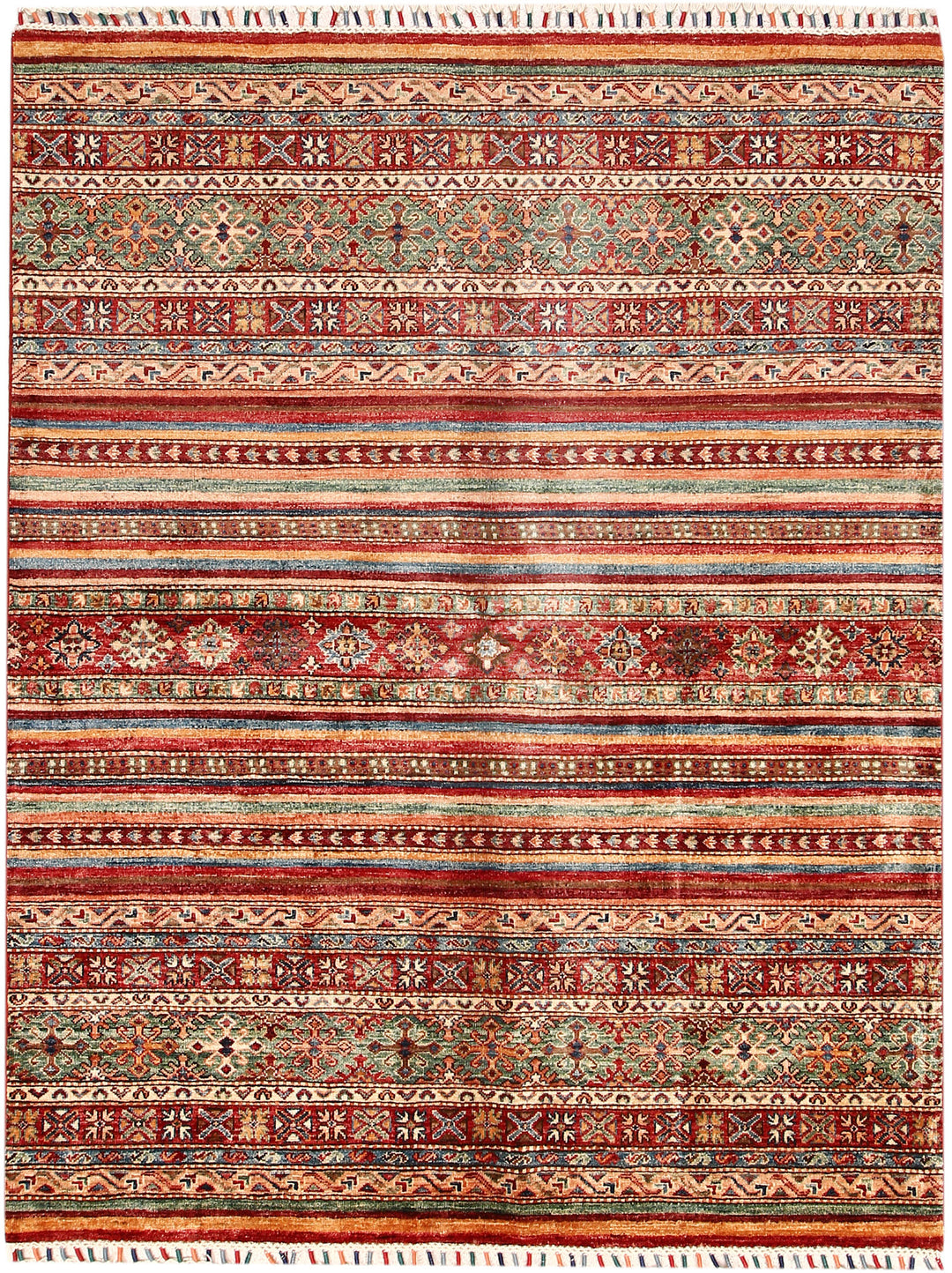 Afghan Kazak Rug 5' x 6' 6" Hand-Knotted