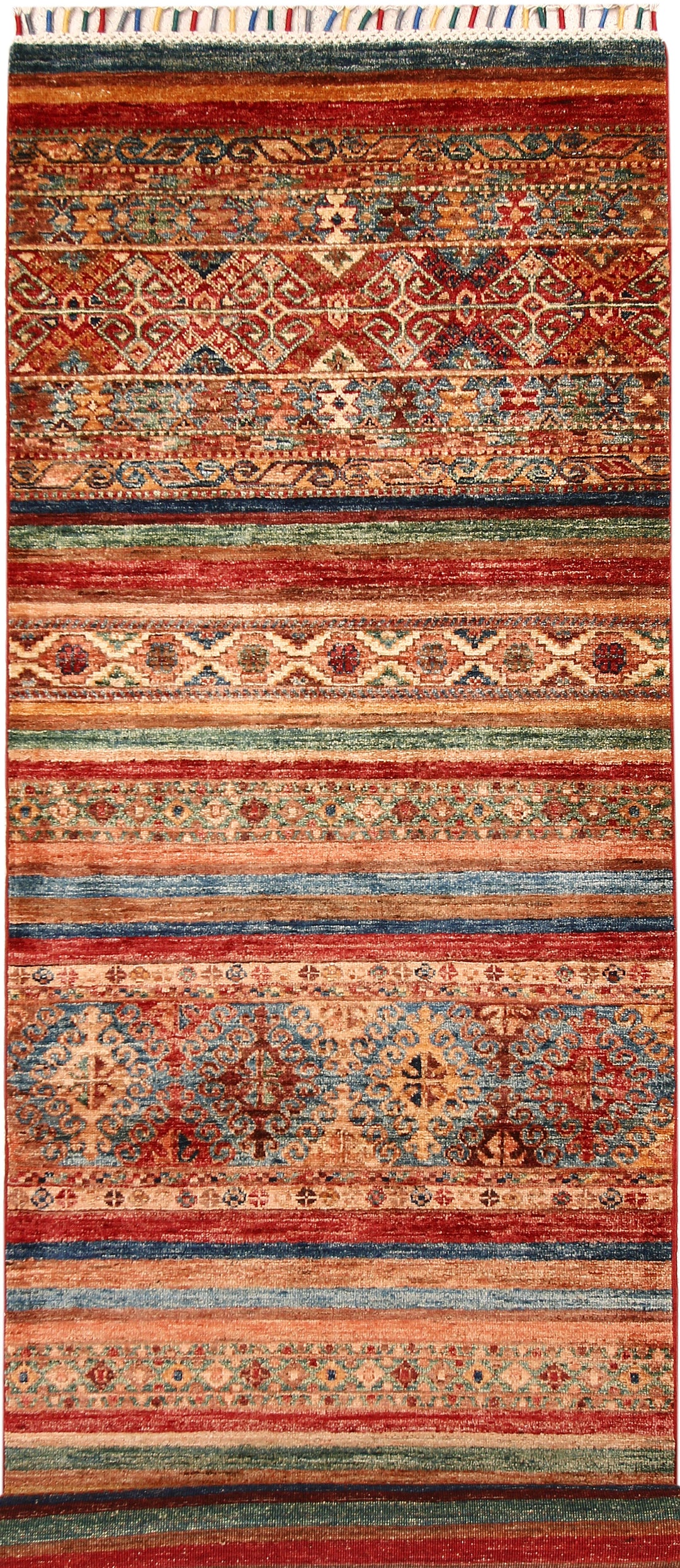 Afghan Kazak Rug 2' 8 x 8' 6 Hand-Knotted