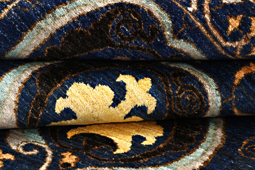 Midnight Blue Ikat 6'  8" x 9'  9" - No. QA92629