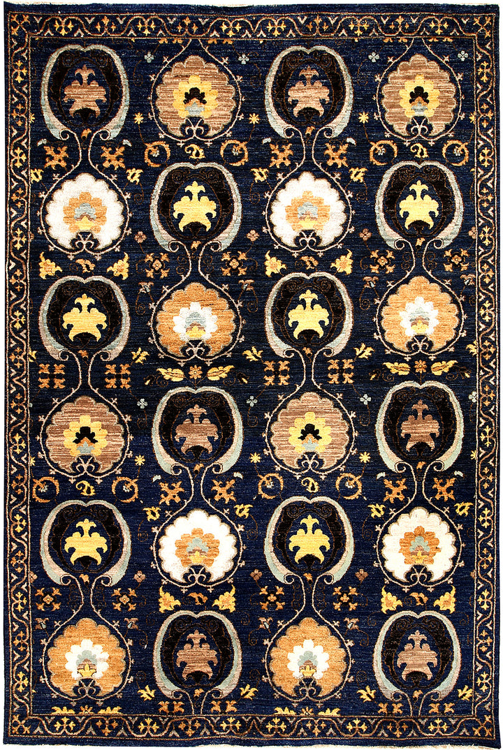 Midnight Blue Ikat 6'  8" x 9'  9" - No. QA92629