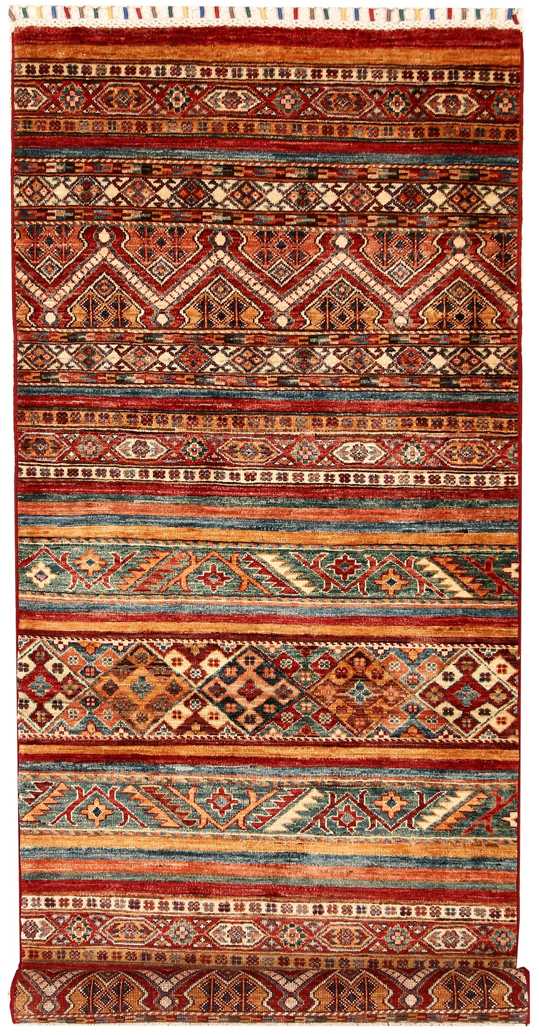 Afghan Kazak Rug 2'11" x 7'10" Hand-Knotted