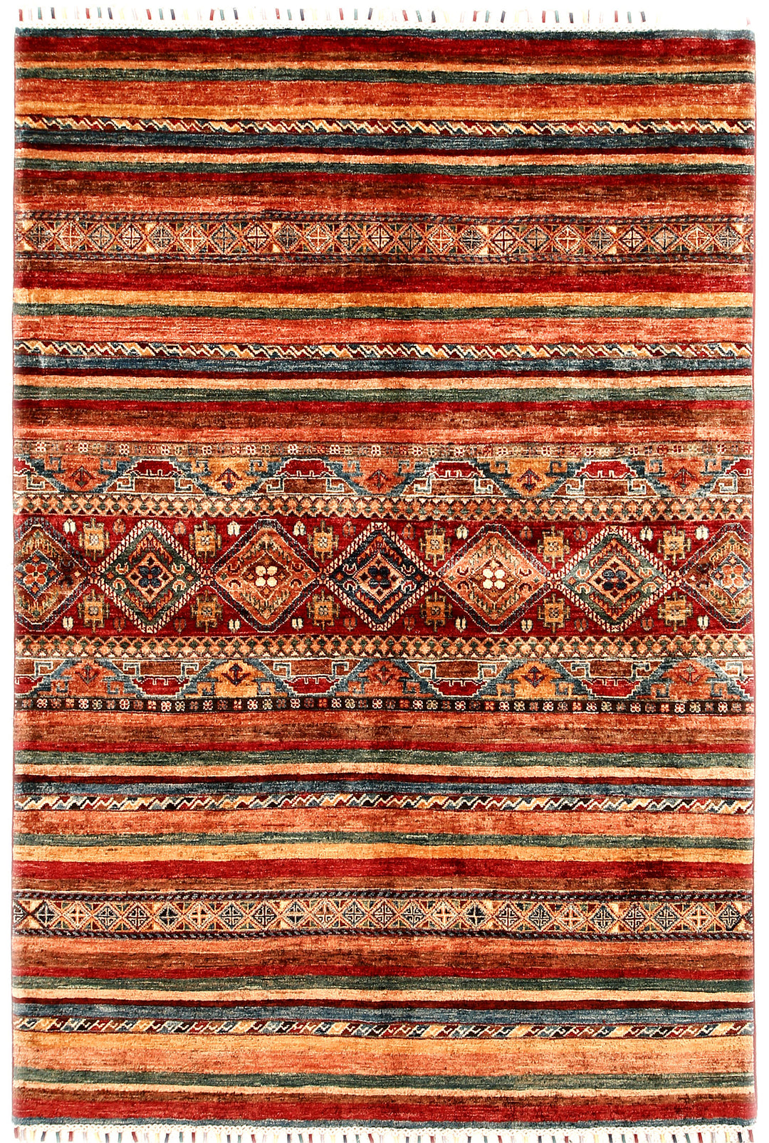 Afghan Kazak Rug 4' 11 x 7' Hand-Knotted