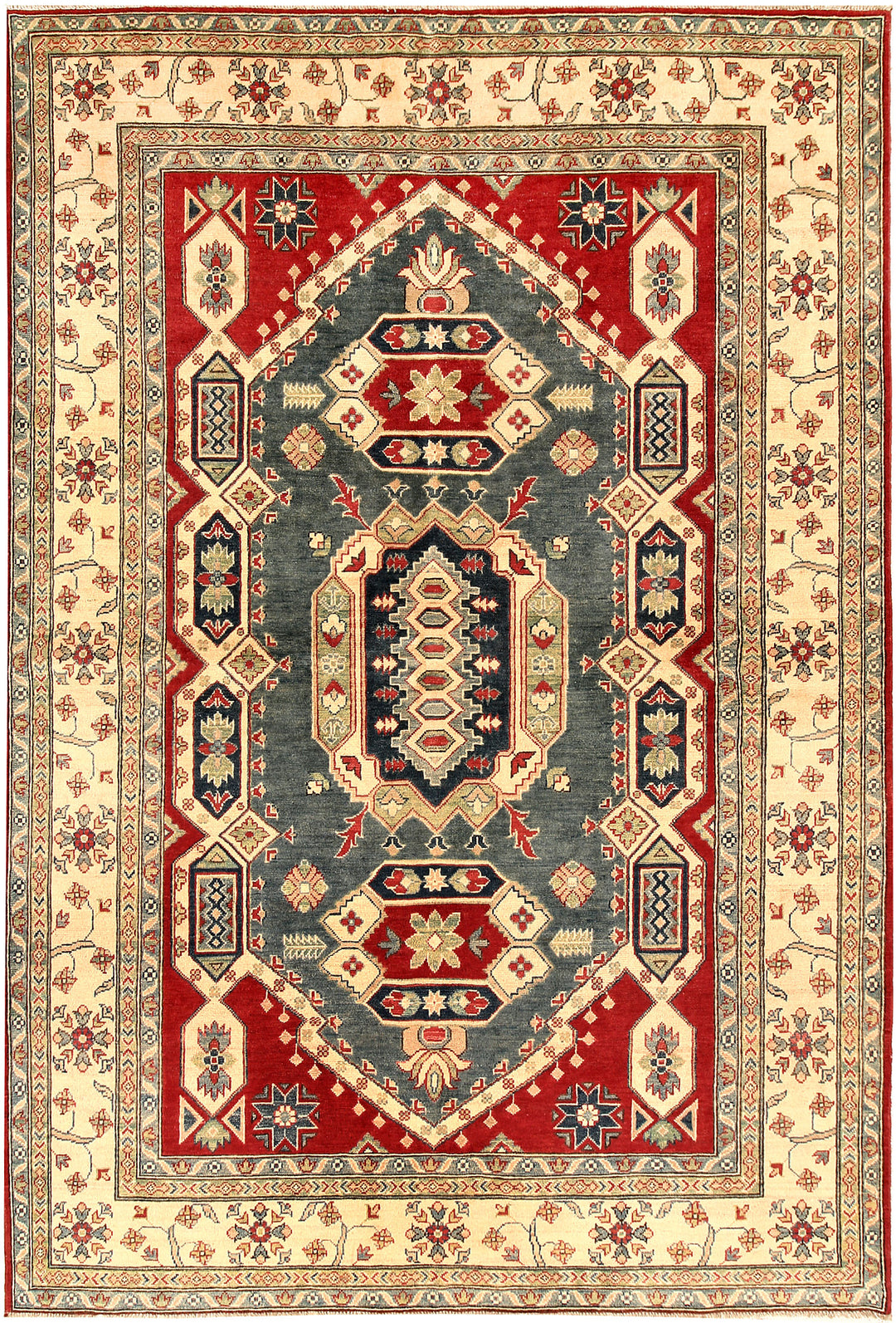 Slate Grey Afghan Kazak Rug 6'7" x 9'11" Hand-Knotted