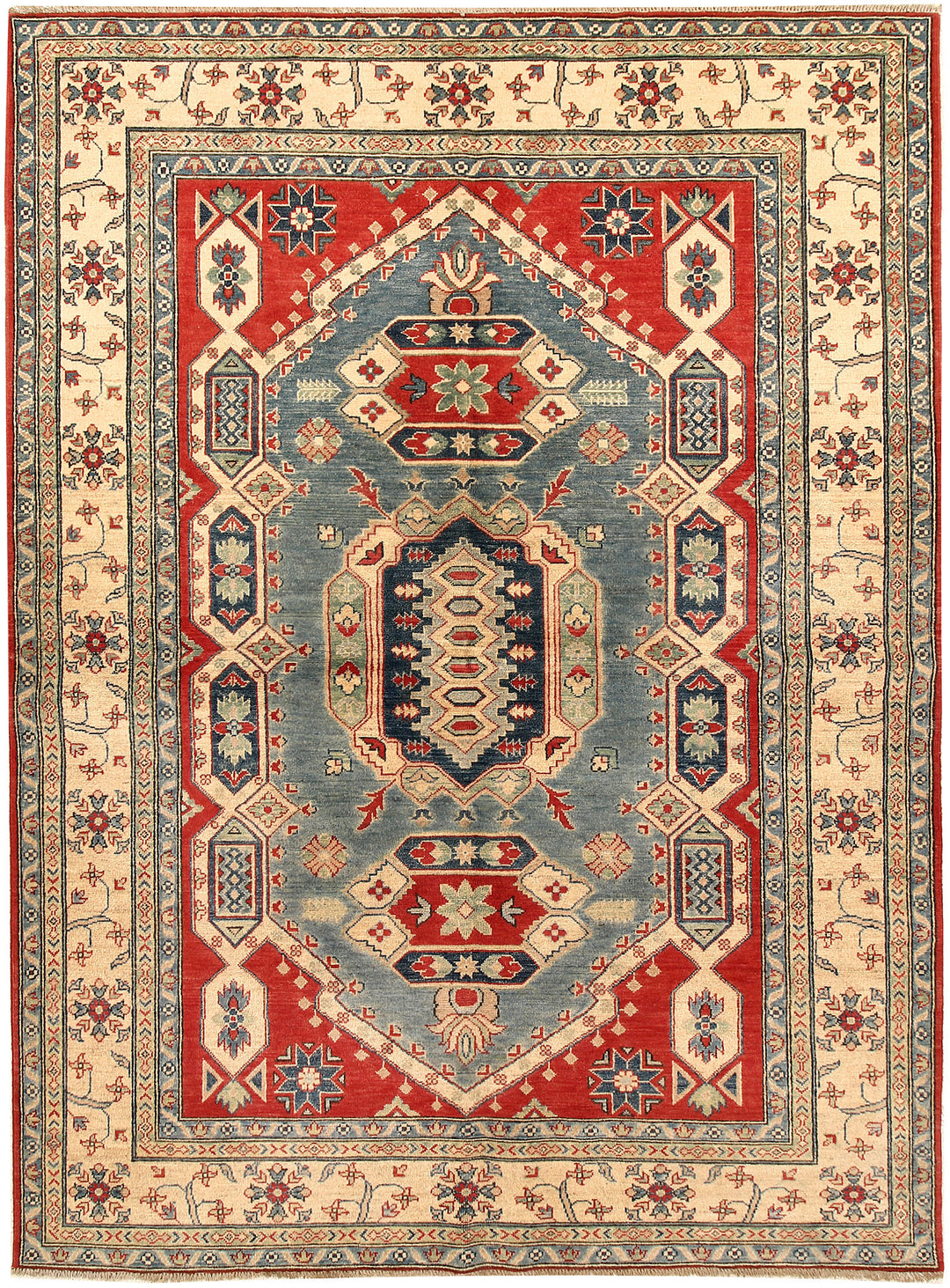 Light Slate Grey Afghan Kazak Rug 6' 7" x 9' 11" Hand-Knotted