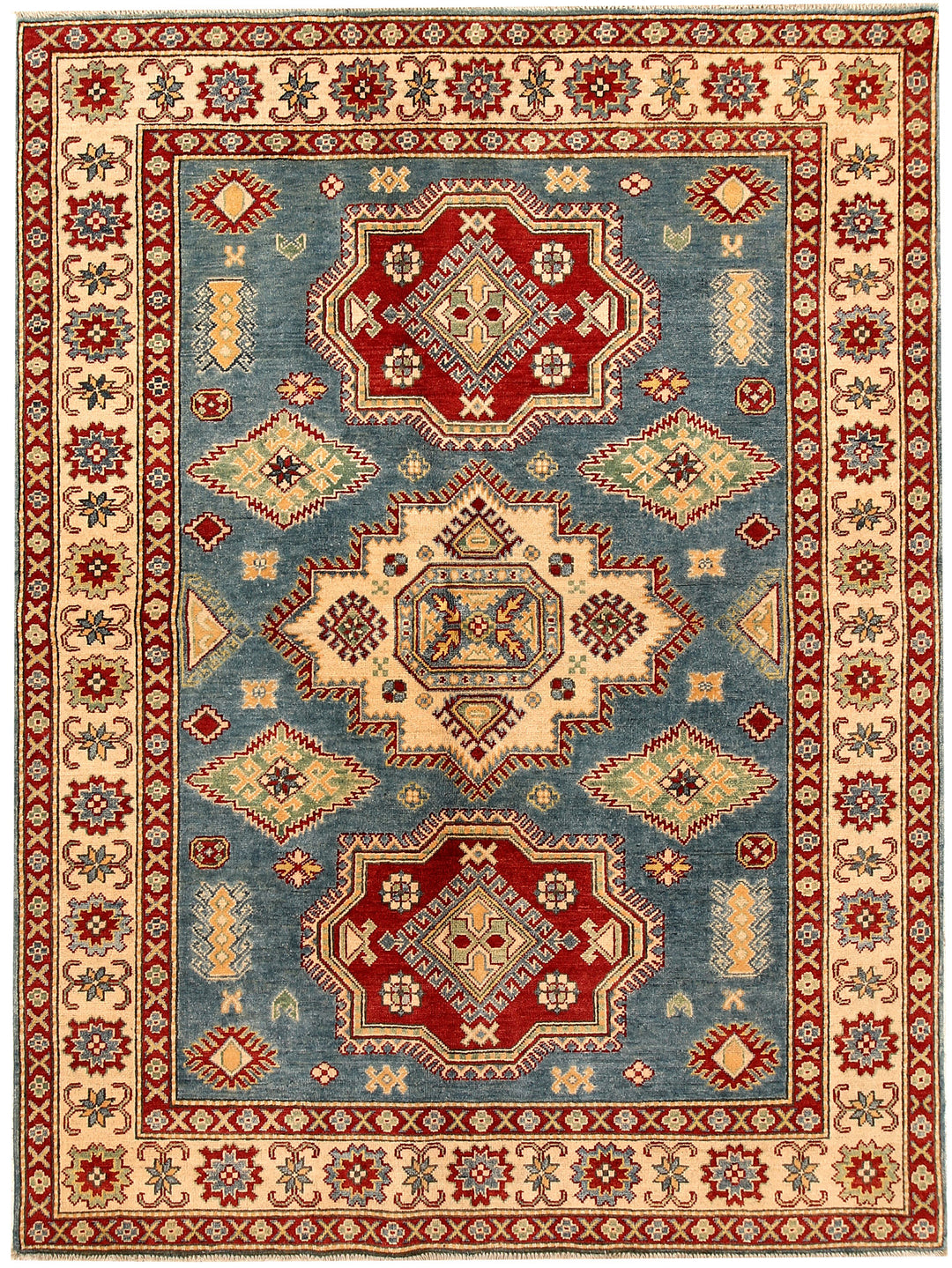 Light Slate Grey Afghan Kazak Rug 5' 9" x 7' 9" Hand-Knotted