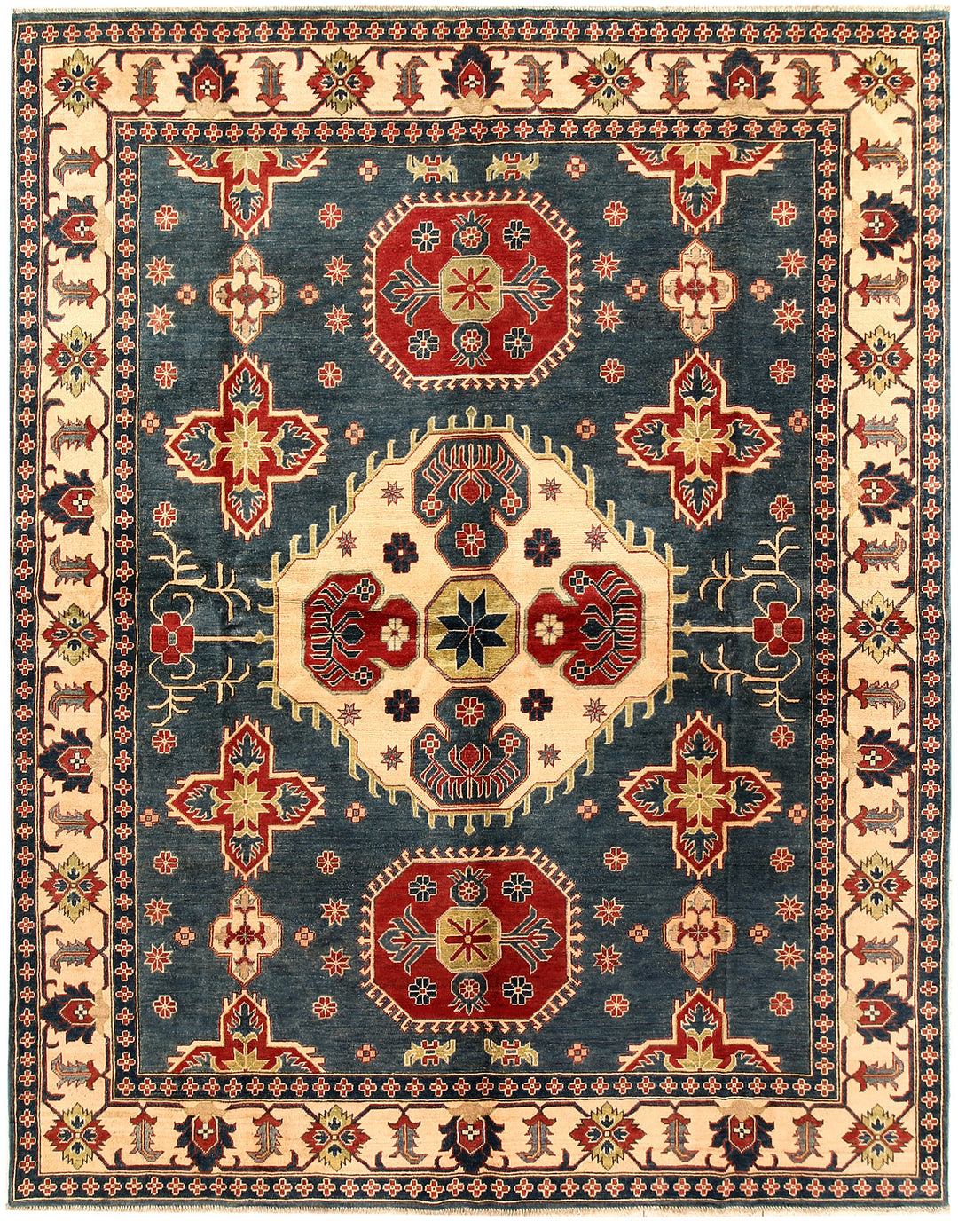 Slate Grey Afghan Kazak Rug 7' 11 x 10' 1 Hand-Knotted