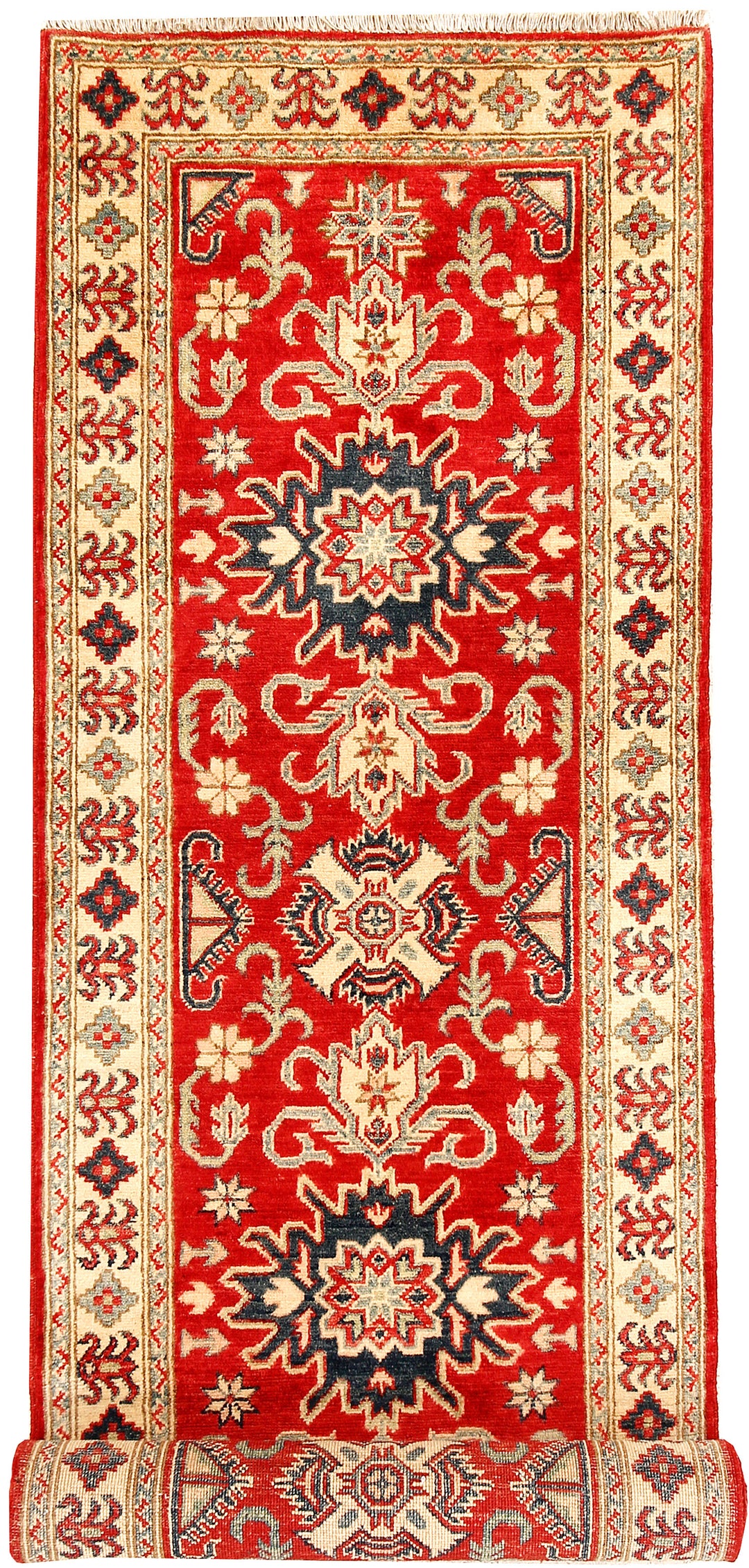 Red Afghan Kazak Rug 2' 8 x 9' 9 Hand-Knotted