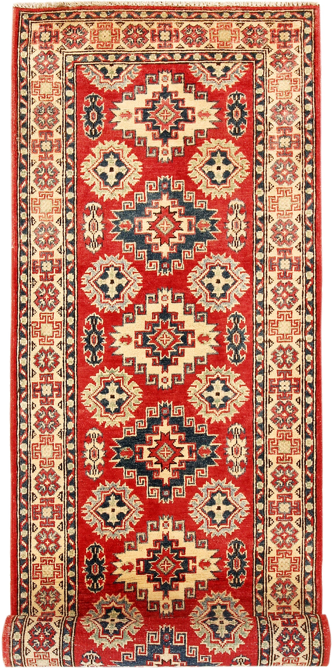 Red Afghan Kazak Rug 2' 8 x 9' 8 Hand-Knotted