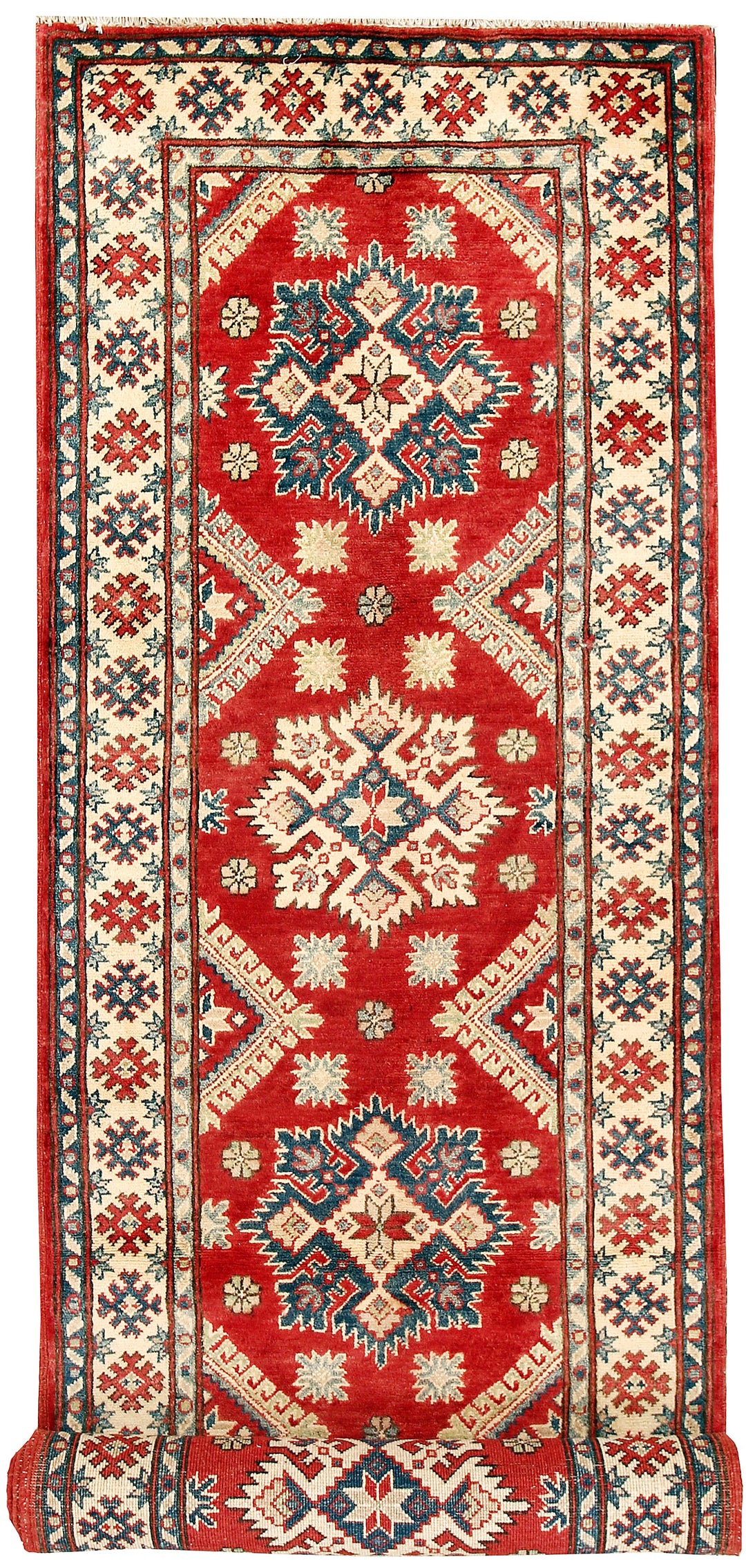 Red Afghan Kazak Rug 2' 8" x 9' 10" Hand-Knotted