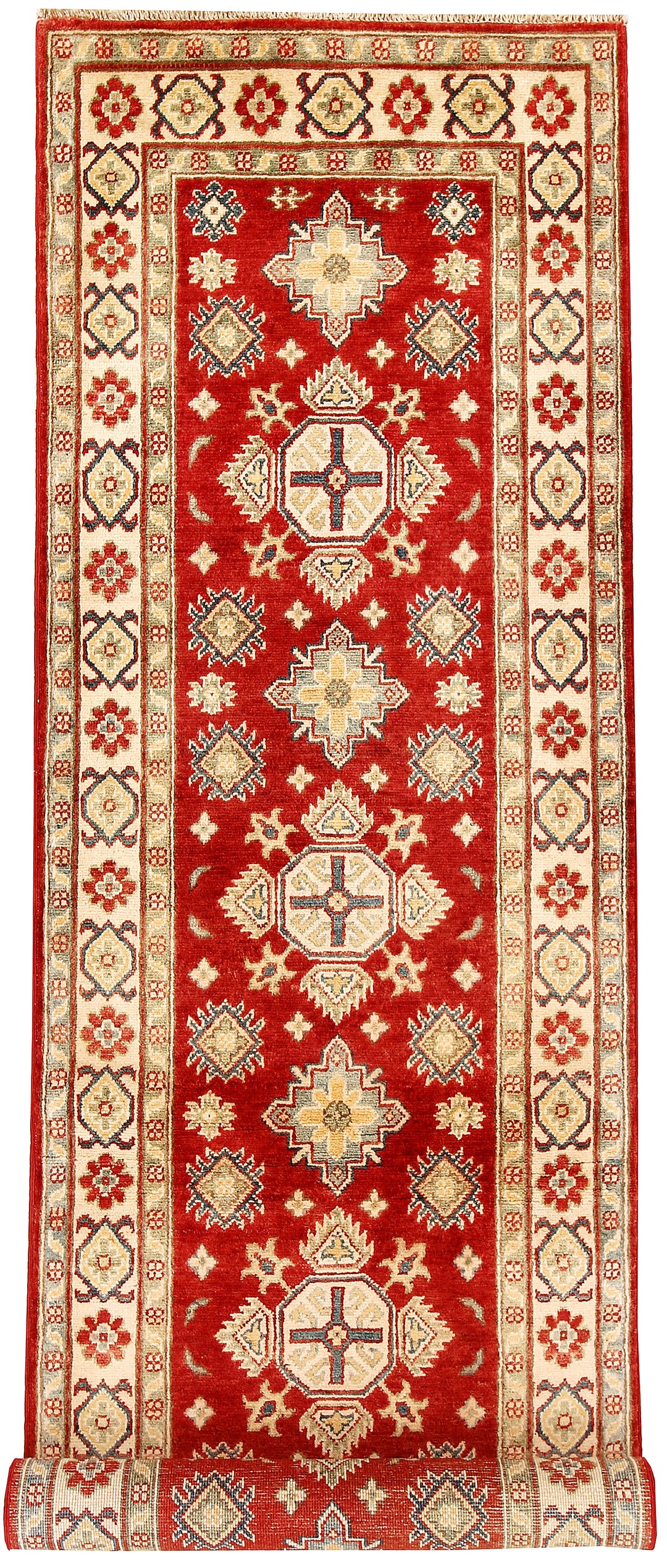 Red Afghan Kazak Rug 2' 8 x 9' 8 Hand-Knotted