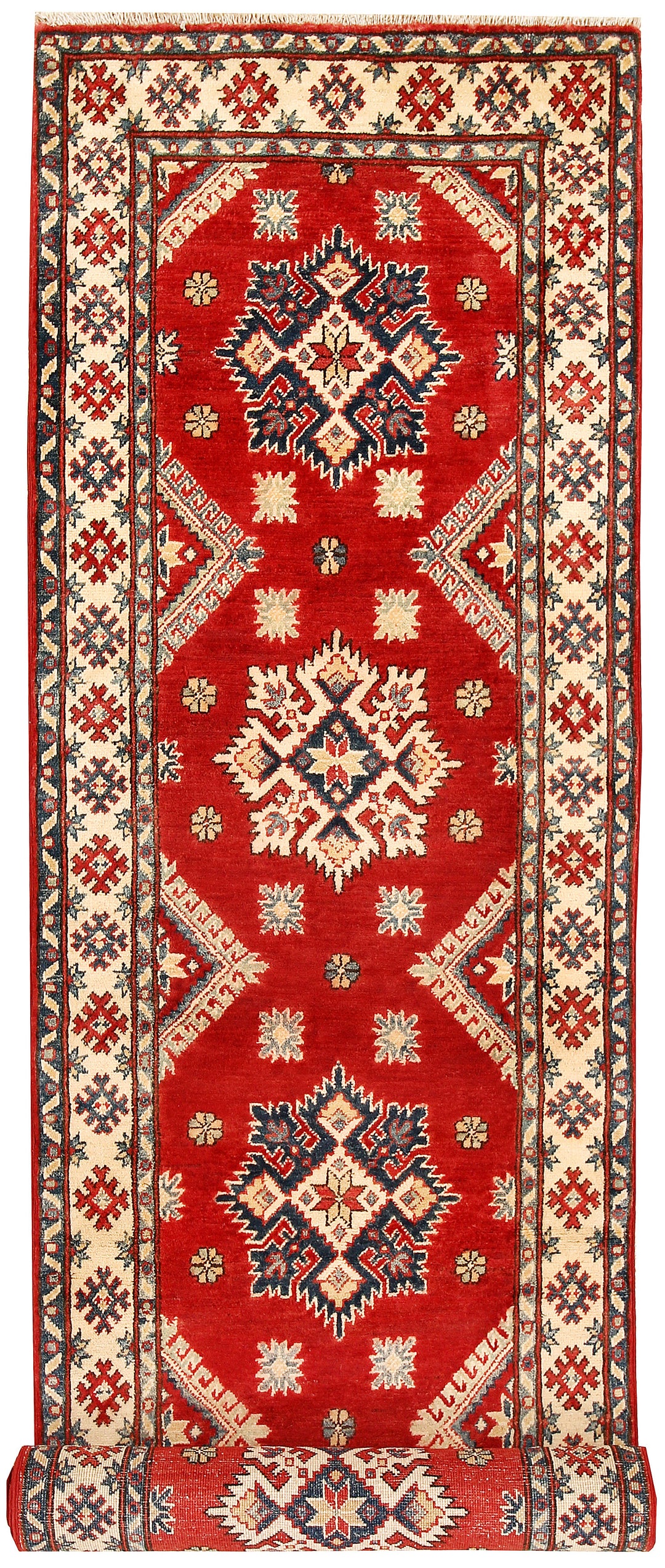 Red Afghan Kazak Rug 2' 7" x 9' 10" Hand-Knotted