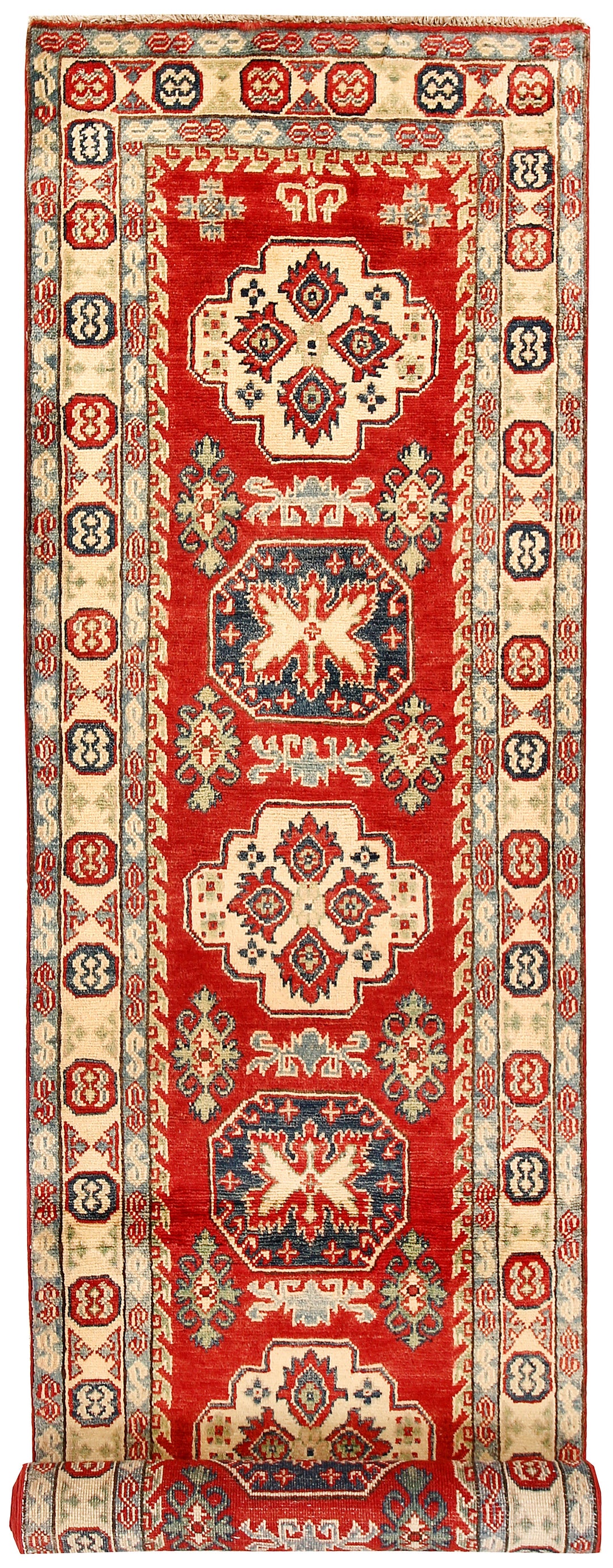 Red Afghan Kazak Rug 2' 7" x 9' 11" Hand-Knotted