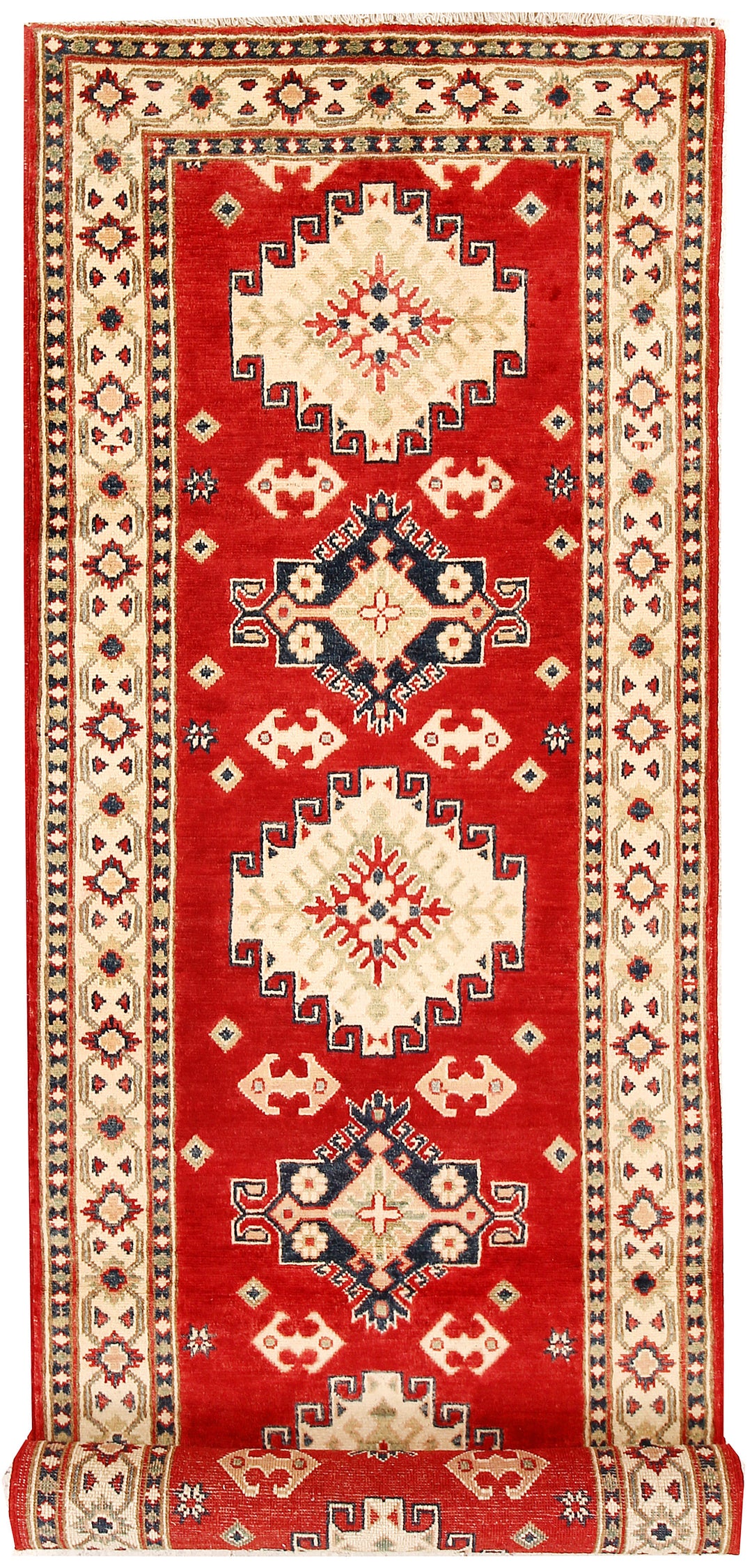 Red Afghan Kazak Rug 2' 10 x 9' 9 Hand-Knotted